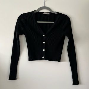 Everlane Black Cropped Ribbed Cardigan